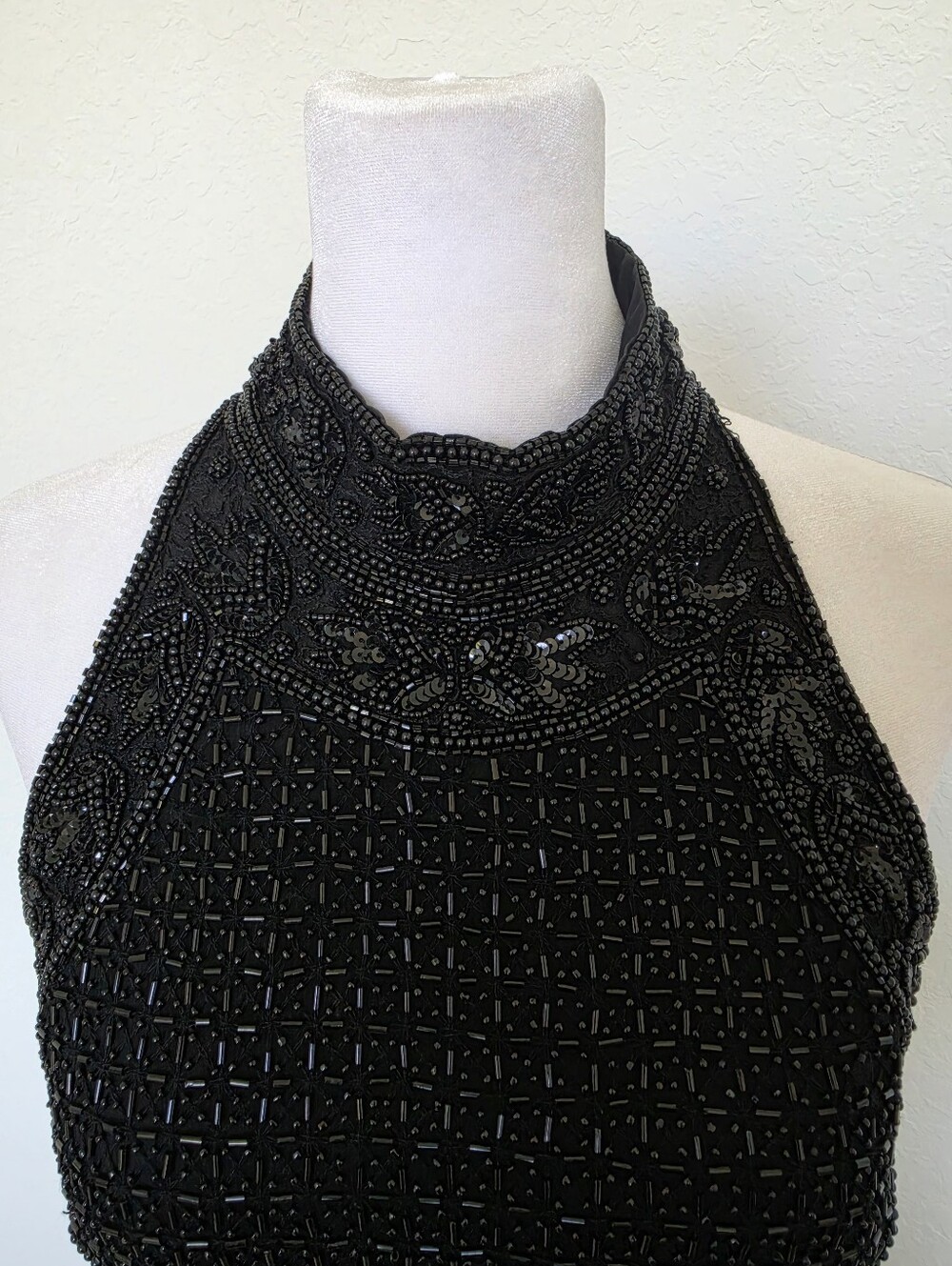 Adrianna Papell Evening Black Silk Beaded Sequin Halter Maxi Dress Size 10 - Picture 4 of 9